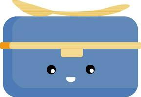 Smiley Face Lunch Box Icon In Blue And Yellow Color. vector