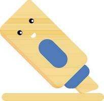 Cute Face Highlighter Pen Icon In Blue And Yellow Color. vector