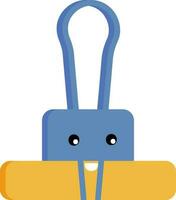 Cartoon Face Binder Clip Icon In Blue And Yellow Color. vector