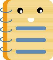 Cartoon Notebook Character Icon In Blue And Yellow Color. vector