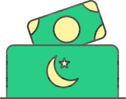 Islamic Donation Box Icon In Green And Yellow Color. vector