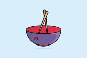 Red Chinese Bowl with Chopsticks vector illustration. Food and drink objects icon concept. Restaurant food bowl and sticks vector design with shadow.