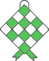 Ketupat Icon In Green And White Color. vector