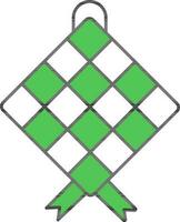 Ketupat Icon In Green And White Color. vector