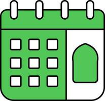 islámico calendario icono en verde y blanco color. vector