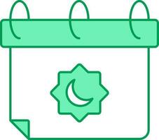 Islamic Calendar Icon In Green And White Color. vector