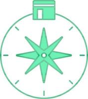 Qibla Compass Icon In Green And White Color. vector