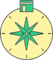 Qibla Compass Icon In Green And Yellow Color. vector