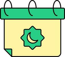 islámico calendario icono en verde y amarillo color. vector