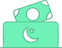 Islamic Donation Box Icon In Green And White Color. vector