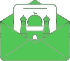 Green And White Color Mosque In Envelope Icon. vector