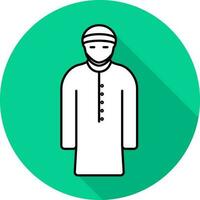 Muslim Man Icon On Green Background. vector