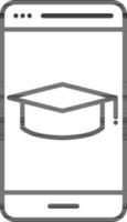 Linear Style Graduation Cap In Smartphone Icon. vector