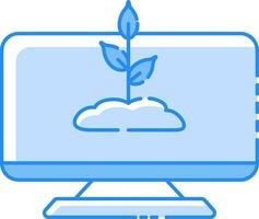 Leaf Plant In Desktop Screen Blue Icon. vector