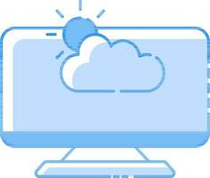 Dom con nube en escritorio pantalla azul icono. vector