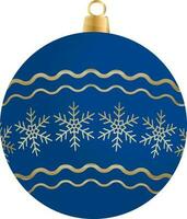 Blue And Golden Snowflake Bauble Element In Flat Style. vector