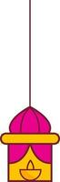 Flat Stle Hanging Lantern Element In Pink And Yellow Color. vector