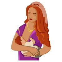 Illustration Of Woman Breastfeeding To Her Baby On White Background. vector