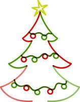 Christmas Tree Element In Red And Green Line Art. vector
