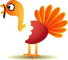 Turkey Bird Cartoon Element In Orange And Red Color. vector