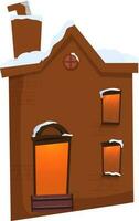 Snow On Chimney House Element In Brown And Blue Color. vector