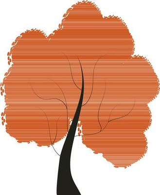 Flat Tree Element In Orange And Black Color.