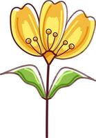 Yellow Flower Bud With Green Leaves Element In Flat Style. vector