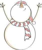 Doodle Style Cartoon Snowman Looking Up On White Background. vector