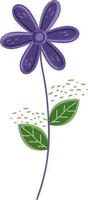 Purple Flower With Green Leaves Element In Flat Style. vector