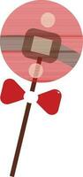 Isolated Lollipop With Bow Element In Red And Brown Color. vector