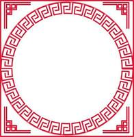 Empty Chinese Circular Frame In Red Linear Style. vector