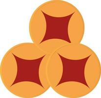 Three Chinese Coin Element In Orange And Red Color. vector