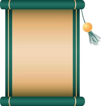 Glossy Empty Vertical Scroll Paper Element In Golden And Teal Color. vector