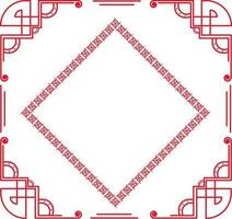 Red Linear Chinese Rhombus Frame With Copy Space On White Background. vector