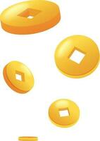 Flying Chinese Money Qing Ming Coins 3D Element On White Background. vector