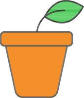 Leaf Plant Vase Icon In Green And Orange Color. vector