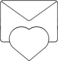 Heart With Envelope Icon In Black Outline. vector