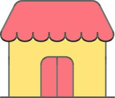 Yellow And Red Shop Or Store Building Flat Icon. vector
