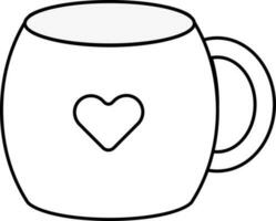 Cup With Heart Icon In Black Line Art. vector