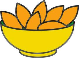 Yellow And Orange Color Almonds Bowl Icon. vector