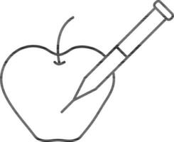 Apple With Syringe Icon In Flat Style. vector