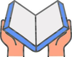 Hand Holding Open Book Icon Blue And Gray Color. vector