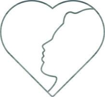 Linear Style Woman Face in Heart Icon. vector