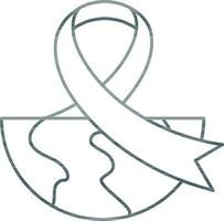 Isolated Half Globe With Awareness Ribbon Icon in Thin Line Art. vector