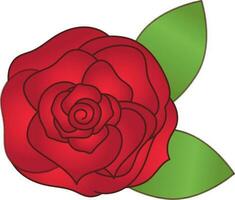 Red Color Rose Flower With Green Leaf Icon. vector
