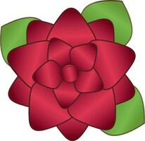 Red Color Poinsettia Flower With Green Leaf Icon. vector