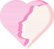 plano estilo rosado color mujer cara en corazón icono. vector