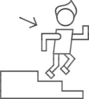 Man On Stairs Going Down Icon In Black Line Art. vector