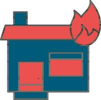 Burning House Icon In Blue And Red Color. vector