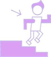 Man On Stairs Going Down Icon In Purple And White Color. vector